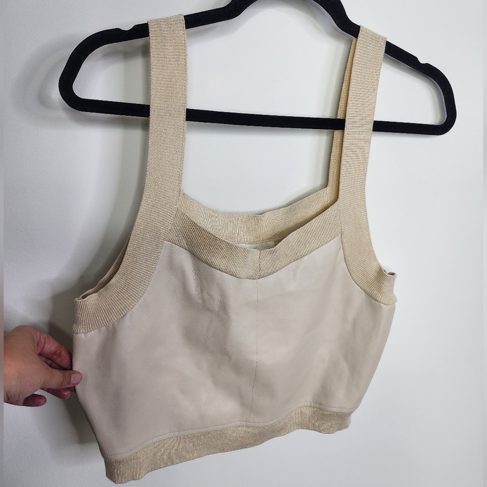 Anthropologie Cropped Faux Leather Sweater Tank Cream, Large, Feels Silky!
